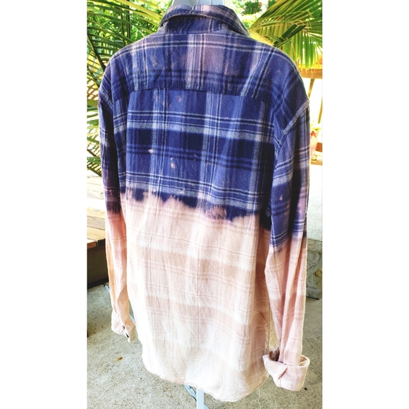 SOLD*Distressed Bleached Flannel Over-sized Shirt - Picture 4 of 4